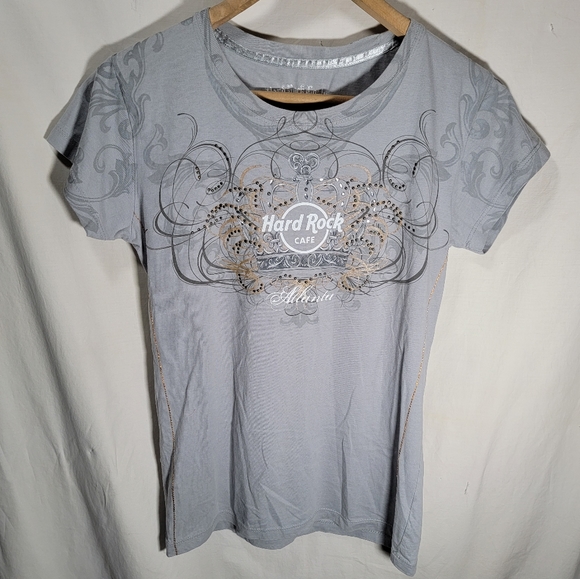Hard Rock Couture size small Hard Rock Cafe Atlanta gem & metal stud t-shirt - Picture 1 of 5